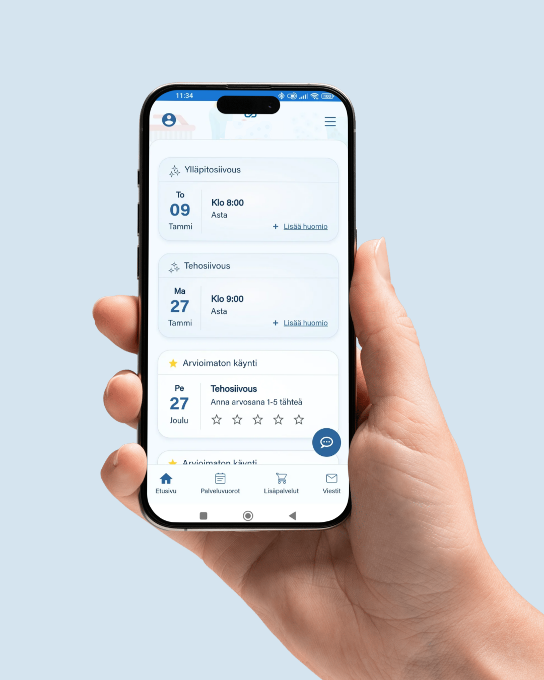 Asiakassivu mobiilissa