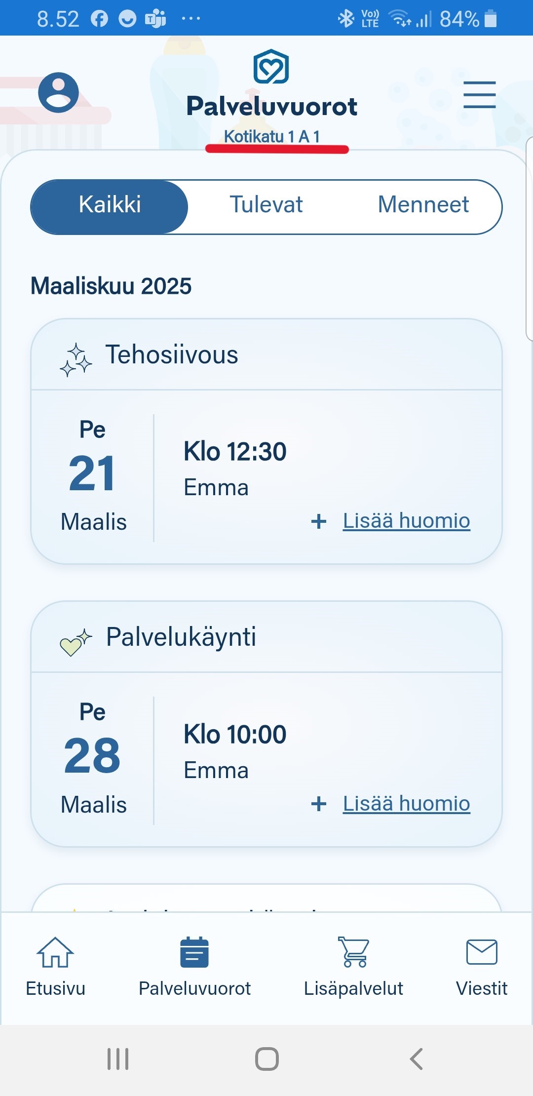 Kohdekohtaiset palveluvuorot